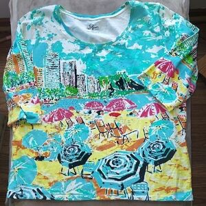 4/$18 Colorful Beach Scene Womans Shirt